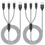 Multi Charging Cable (4ft 2Pack),3 in 1 Charging Cable Travel Essentials iPhone Charger Nylon Braided Cord with Type C Micro Lightning USB C for Apple Android Phone
