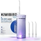 KIWIBIRD Mini Water Flosser for Travel, Ultra-Portable Cordless Oral Irrigator with UVC Light, IPX8 Waterproof 3 Modes, 230mL Teeth Cleaner for Tonsil Stones & Braces Care – Home & Travel (Purple)
