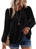 TUUHAW Maglia Donna Autunno Camicia Maniche Lunghe Taglie Forti Boho Tops Eleganti T-Shirts con Bordi in Pizzo Abbigliamento Punto Svizzero Inverno Girocollo Casual Bluse Nero 2XL