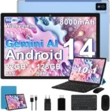Biegedy Tablet 10 Pollici Tablets Android Octa-Core 2.0 GHz, 22GB RAM+128GB ROM (1TB TF) 5G/2.4G WiFi 6, Widevine L1/GMS/Involucro in metallo/BT5.0/8000mAh/5+8MP, Tablet con Tastiera e Mouse – Blu