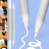 ARTISTRO 2 White Dual-Tip Acrylic Paint Pens – Multisurface Markers for Glass, Rock, Fabric, Wood, Plastic & More – 1 mm Fine & Brush Tips