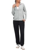 Uniexcosm Full-Zip Tuta Sportiva Donna Con Maniche Raglan E Finiture A Contrasto Tuta Da Jogging Da Donna Grigio Chiaro M