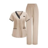 Divisa Infermiere Donna Divisa Sanitaria Set con Casacca e Pantalone Medico Elegante Manica Corta Camice da Laboratorio Elasticizzato Leggero Camice da Lavoro Officina Pulizie Uniformi Infermiere