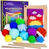 NATIONAL GEOGRAPHIC Wooden Arts and Crafts Loom Weaving Kit – Yarn and 3 Fun Designs for Easy Weaving, Child Weaving Set with Loom