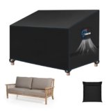 SIRUITON 131x69x65/89cm Copertura per Panca da Giardino a 2 Posti con Prese d’Aria, Telo Copri Panchina, Impermeabile, Antivento, Anti UV Tessuto Oxford 420D Resistente Copertura Panca Esterno- Nero