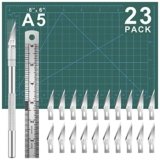 DIYSELF 23 Pack Craft Knife Precision Hobby Knife Kit, 1 Exacto Knife with 20 Spare Art Knife Blades for Art, Scrapbooking, Stencil, 8″ x 6″ Cutting Mat