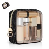Trasparente Pochette Donna Trucchi Portatrucchi Beauty Case Piccolo Pelle PU Borsatte Ragazza per Cosmetica Piccola con Trasparente TPU Organizer Accessori da Viaggio Regalo Ragazza Compleanno(Nero)
