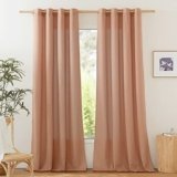 NICETOWN Linen Flax Semi Sheer Curtains 94″ Length, Grommet Window Treatments Privacy Added with Light Penetration Vertical Drapes for Loft/Home Office, Terracotta, W55 x L94, 2 Panels
