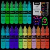 Artecho Glow in the Dark Paint 18 Colors, 11 ml Acrylic Paint for Decoration, Outdoor and Indoor Art Craft, Supplies for Canvas, Rock, Wood, Fabric