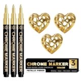 Pagather 3Pcs Chrome Paint Markers, Gold Color Permanent Mirror Liquid Chrome Pens for Plastic, Metal, Model, Jewelry, Wheel Painting, Touch Up & Repair Kit, DIY Art Projects