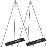 Nicpro Art Folding Easels for Display, 2 Pack 63 Inches Metal Floor Easel Stand Bulk Tripod Black Collapsible for Sign Artist Poster Wedding | with Carry Bag
