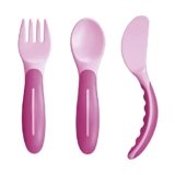 MAM Baby’S Cutlery Set Posate Antiscivolo,con Forchetta, Cucchiaio e Coltello, 6+ Mesi, Rosa