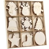 Wohohoho 45Pcs Unfinished Paintable Blank Wooden Christmas Ornaments with Tray, 9 Designs DIY Predrilled Wood Ornaments for Crafts. Christmas Tree Hanging Decorations Xmas Art Birthday Gift for Kids