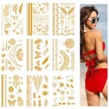 9 Fogli Metallico Tatuaggio Temporaneo, Tattoo Impermeabile Adesivi di Oro, Temporaneo Festival Tattoo Stickers per Donne Uomo e Bambini Spiaggia, Festival Musicali e Feste