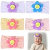 5 Pezzi Fasce Bambina, Accessori Neonata, Girasole Fascia Capelli Bambina in Nylon Elasticizzato Regalo Per Bambini Per Foto, Fascia Neonato per Capelli, Morbido Copricapo Carino per Bambini Neonati