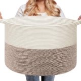 Vazpalas Extra Large Cotton Rope Basket, Woven Baskets for Storage in Living Room, Baby Dog Toy Basket with Handles for Laundry Bathroom Nursery Pillows Cushions for Organizing, 22″x14″