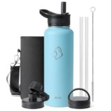 BUZIO Borraccia termica da 1180 ml, con cannuccia, 3 coperchi e custodia per il trasporto, a prova di perdite, antiscivolo, in acciaio inox, borraccia termica per 48 ore, doppio sottovuoto, senza BPA