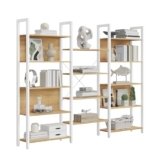 VASAGLE Libreria, Scaffale Portaoggetti, con 14 Ripiani, Struttura in Metallo, Soggiorno Studio Ufficio, Stile Industriale, 24 x 158 x 166 cm, Rovere Dorato e Bianco Opaco LLS107YA01