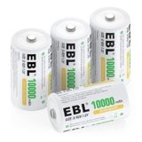 EBL 4 x Batterie D Ricaricabili 10000mAh Alta Capacità 1.2V Ni-MH, HR20 Pile Ricaricabili Auto-Scarica Bassa
