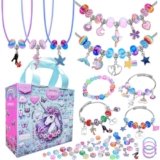 AIPRIDY 208 Pieces Charm Bracelet Making Kit,Unicorn Mermaid Crafts Gifts Set Can Inspires Imagination and Creativity,Jewelry Making Kit Perfect Gifts for Girls 5-12 Years Old (Pink+Aqua Unicorn)