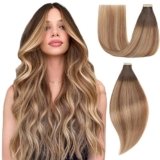 Einbeauty Extension Capelli Veri Biadesivo 35cm 40g – Marrone Scuro Con Marrone Castagna e Grigiooro (14 Inch, 2/6/18K#)