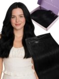 Fshine Extension Tessitura Capelli Veri PU Butterfly Weft 55 cm 50 g Extension Capelli Veri Tessitura Farfalla PU Lisci Umani Nero Jet Double Weft Invisibile Micro Beads Matrimonio Colore 1
