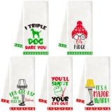 Christmas Kitchen Dish Towel Sets – 5Pcs Christmas Dishcloths Absorbent Quick Dry Cloth Dish Tea Towels Funny Bar Reusable Hand Towels for Xmas Winter Holiday Bathroom Kitchen Home Decors
