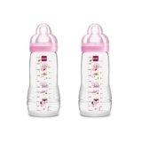 MAM Biberon Easy Active Baby Bottle 330 ml (Set da 2), Kit da 2 biberon MAM per bambini attivi ergonomici e pratici, Accessori neonato 4+ mesi allattamento con tettarella misura 3, Rosa assortito