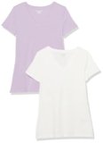 Amazon Essentials Women’s Regular-Fit Short-Sleeve T-Shirt (Crewneck and V-Neck Options), Pack of 2, Pastel Lilac/White, X-Small