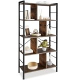 tectake® Scaffale, Libreria Verticale, stile industrial, 4 ripiani con 8 scomparti, Solido e Sicuro, Mobile Salvaspazio o Scaffale Metallo Garage – 75,5x30x155 cm – Legno industriale scuro