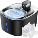 Fontanella per Gatti Senza Fili Acciaio A Batteria Con Sensore Di Movimento, FEELNEEDY 4 Litri Fontana d’Acqua Fresca Senza Corrente, Silenziosa, 4000mah, Con 6 Filtri e 12 Spugne