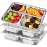 3 Pack Snack Containers for Kids Adults – 4 Compartment Stainless Steel Containers with Lids, Lunch Box, Meal Prep Containers, Divided Stainless Steel Food Storage Boxes for School, Home, Travel
