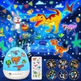 One Fire Proiettore uovo dinosauro Pasqua fai-da-te per bambini – Regalo Pasqua bambine/bambini, luce notturna con 14 film & adesivi, lampada 360° con musica, timer e telecomando