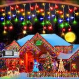 SAUIRS 100FT 960 LED Christmas Lights Outdoor Decorations with 180 Drops Timer 8Mode Curtaing String Lights Waterproof Plug in Fairy Lights for Indoor,Xmas,Party,Patio,Window,Trees Decor(Multicolor)
