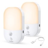 Suright 2 Pezzi Luce Notturna Bambini Ricaricabile Tipo-C, con Sensore di Movimento e 5 Livelli Regolabile Luminosità, LED per Corridoio, Scale, Cucina, Bagno, Bianca Calda