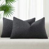JUSPURBET Lumbar Pillow Covers 12×20 Set of 2 Super Soft Warm Cozy Throw Pillow Cases with Hidden Zipper Modern Farmhouse Boho Home Boho Decor for Couch Sofa Bed Living Room,Charcoal Gray