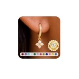 ZOERAY Orecchini Donna Oro Pendenti Pietra di Nascita Impilabile Placcato 18K Piercing Orecchio Cerchio Argento 925 Pendenti con Punto Luce Moissanite Orecchini Bambina Anallergici Gioielli Regalo