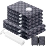 6 Pack Cloth Vacuum Storage Bags, Vacuum Seal Bags for Clothing with Hand Pump, 2 Large+4 Medium, 80% Space Saver Bags for Luggage, Comforters,Blankets, Home Travel Essentials (Dark Blue Checkered)