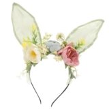 LIFKOME Bunny Ears Flower Headband for Women Cute Rabbit Ears Headpiece for Parties Outdoor Photography Festivals Lightweight Floral Hair Accessory