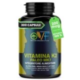 Parafarmacia OVF, Vitamina K2 mk7 200 mcg All Trans, 300 capsule (10 mesi di fornitura), Vitamina K2 pura, Ottima per ossa e Vasi sanguigni