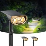 Linkind 1000LM Luci Solari Esterno Giardino con Sensore di Movimento 3000K e 6500K, 24-LED Luci solari, IP67 Impermeabile faretti solari a led, 2 Pezzi