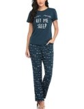 EISHOPEER Women’s Cute Printed Pajama Set Sleepwear Tops with Long Pants Peacock Blue L
