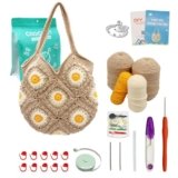 Uongeod Crochet Kit for Beginners Daisy Tote Bag DIY Granny Square Knitting Kits of Daisy Tote Bag with Step-by-Step Video Tutorials Crochet Kit Beginners for Adults