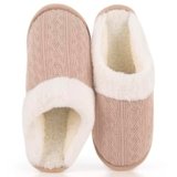 LOKIMSI Women’s Cozy Knit Slippers with Faux Fur Lining Memory Foam – Non-Slip Rubber Sole Indoor/Outdoor Winter House Shoes for Warmth and Comfort