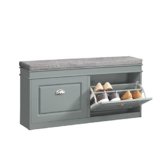 SoBuy Scarpiera Salvaspazio Slim Ingresso Panca Contenitore con Cuscino, Cassapanca Scarpiera Regolabile per Casa, Camera, Corridoio, L104*P24*A51cm, Grigio, FSR64-HG