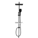 Görbach Colonna Doccia idromassaggio Colonna Doccia Nero in INOX 304 Doccia Soffione Colonna Senza Miscelatore Set Doccia a Pioggia con Doccetta e Mensola,Soffione (20 * 20cm)