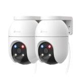 EZVIZ C8c 5MP 3K Kit da 2 Telecamere Wi-Fi Esterno, Telecamere Motorizzate 360°, Visione Notturna a Colori, Rilevamento AI Persone/Veicoli, Tracciamento Zoom Auto, Alexa/Google