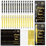 ANGOLIO Happy New Year Gifts Bulk – 200Pcs Inspirational Gold Black Bookmark Blessing Cards Metal Ballpoint Pen for Guests Teachers Employee 2026 Lunar New Year Eve Christmas Gifts Party Supplies