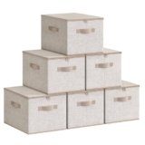 SONGMICS Scatole Portaoggetti con Coperchio, Contenitori Pieghevoli con Maniglie, Organizzatori per Vestiti, Set di 6, 40 x 30 x 25 cm, Tessuto non Tessuto, Beige Sabbia RZB003K02