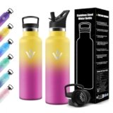 Motswedi Borraccia Termica Bambini, 500ml Doppia Parete, Bottiglia Termica, a Prova di Perdite, Borraccia con Cannuccia, Acciaio Inox, Borracce Termiche, per Campeggio, Palestra, Giallo & Rosa